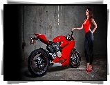 Modelka, Sportowy, Ducati, Ścigacz, Kobieta, Motor, Czerwony