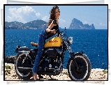 Morze, Harley-Davidson, Kobieta, Uśmiechnięta, Motocykl