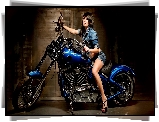 Motocykl, Kobieta, Niebieski