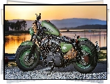 Motocykl, Harley-Davidson Sportster Iron 883, Wojskowy, Zielony