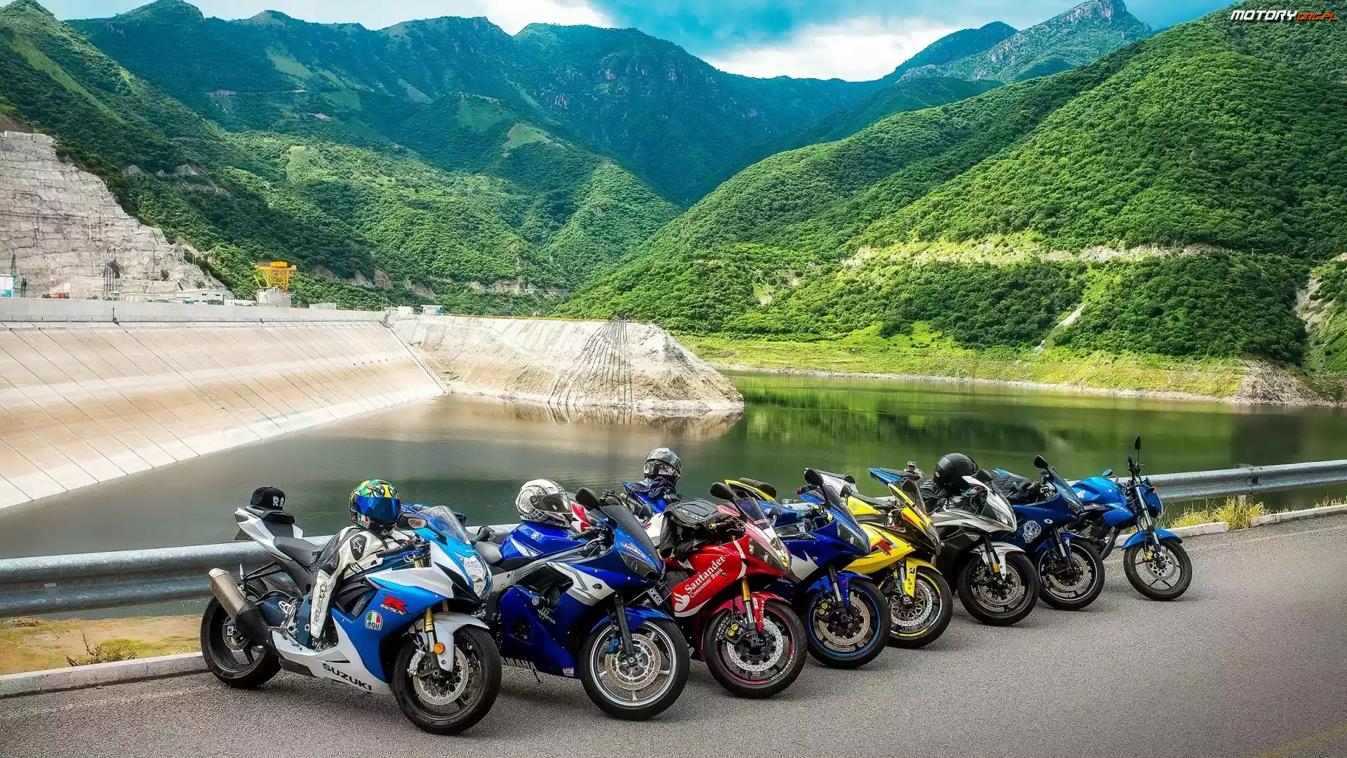 Droga, Motocykle, Góry, Zbiornik wodny