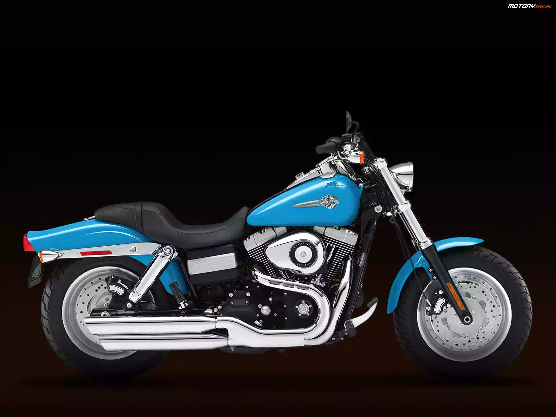 Harley Davidson Fat Bob, Wydechy, Błękitny, Polerowane