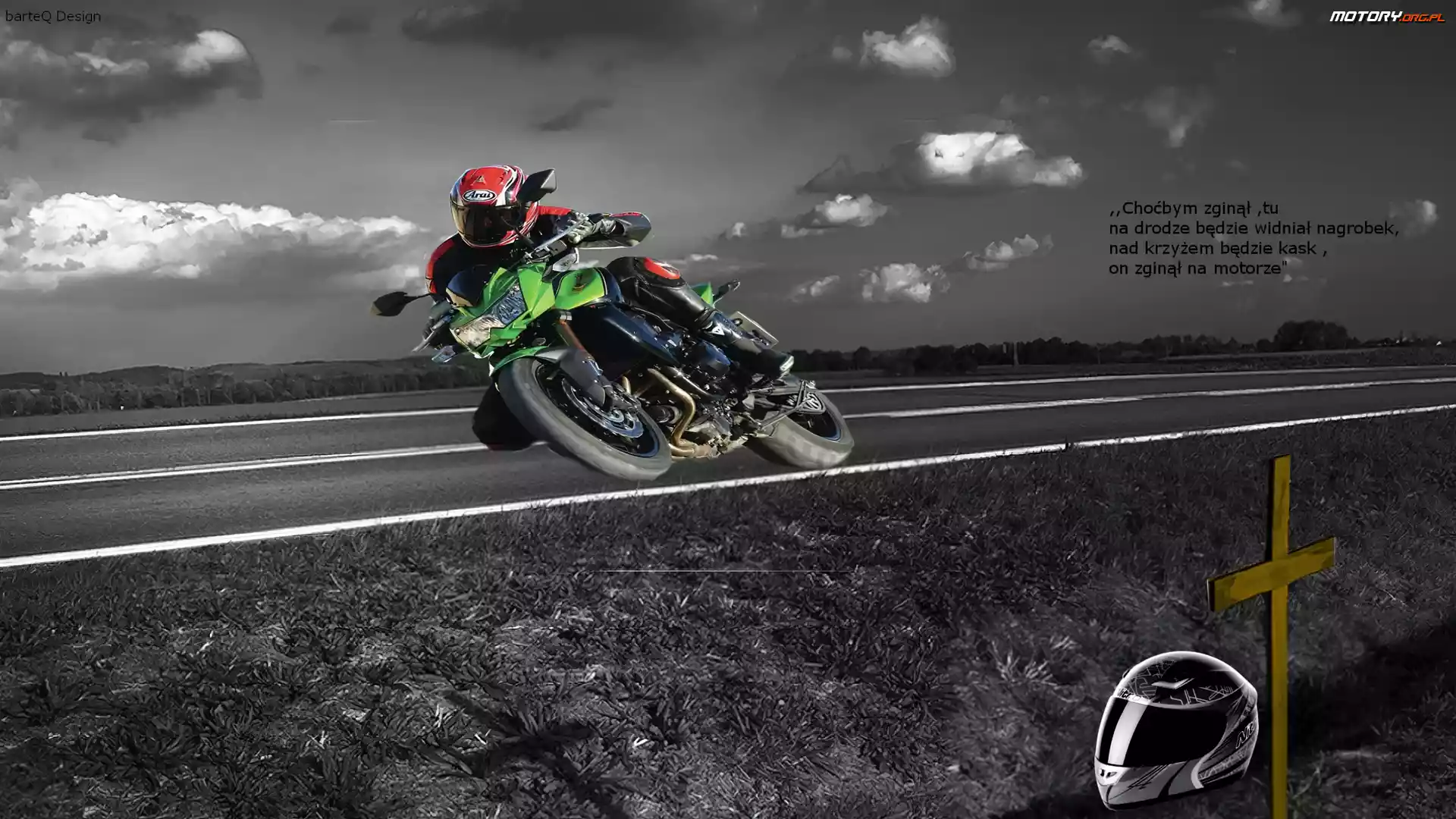 Kask, Droga, Krzyż, Motocyklista