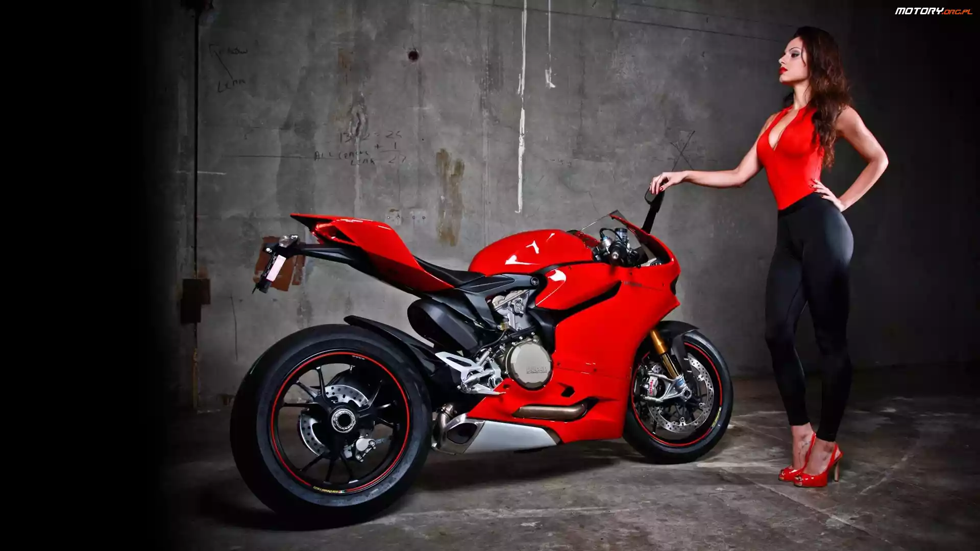 Modelka, Sportowy, Ducati, Ścigacz, Kobieta, Motor, Czerwony