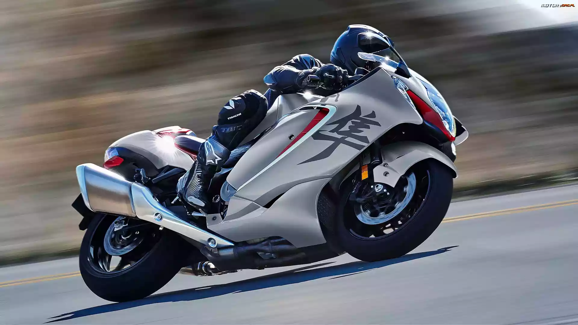 Bok, Srebrny, Motocyklista, Motocykl, Suzuki Hayabusa