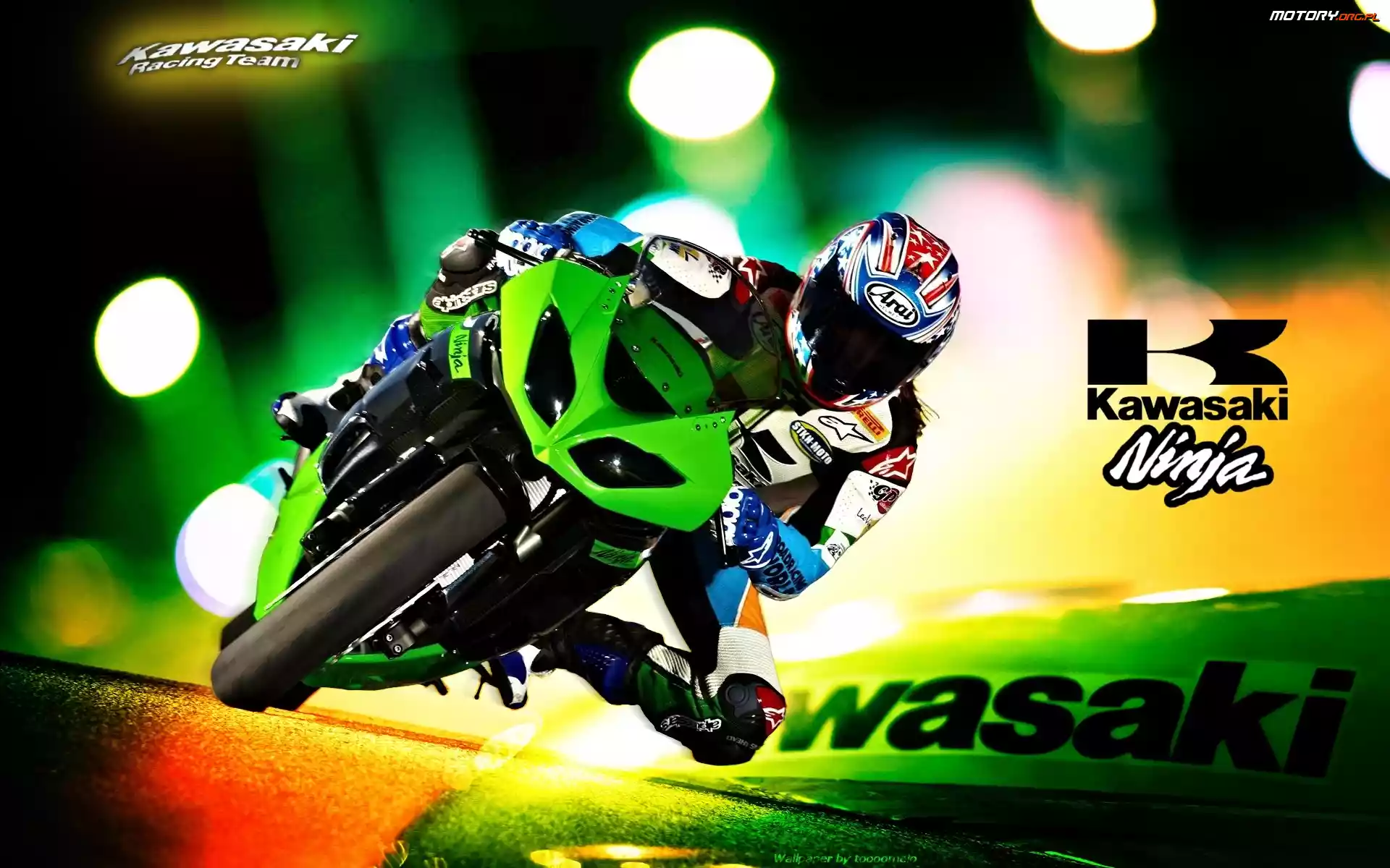 Zielony, Motocyklista, Kawasaki Ninja ZX-10R, Logo