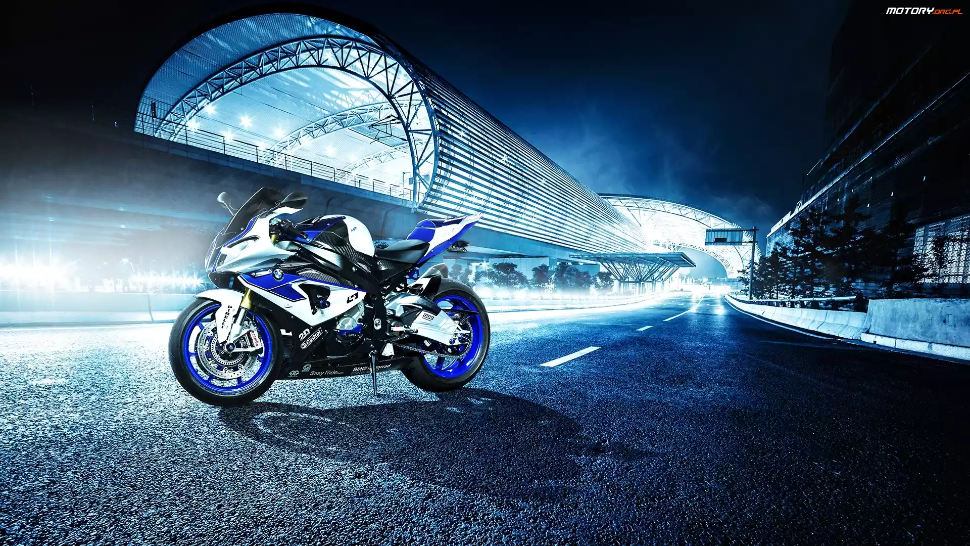 Oświetlenie, Wieczór, BMW, Motocykl, Droga