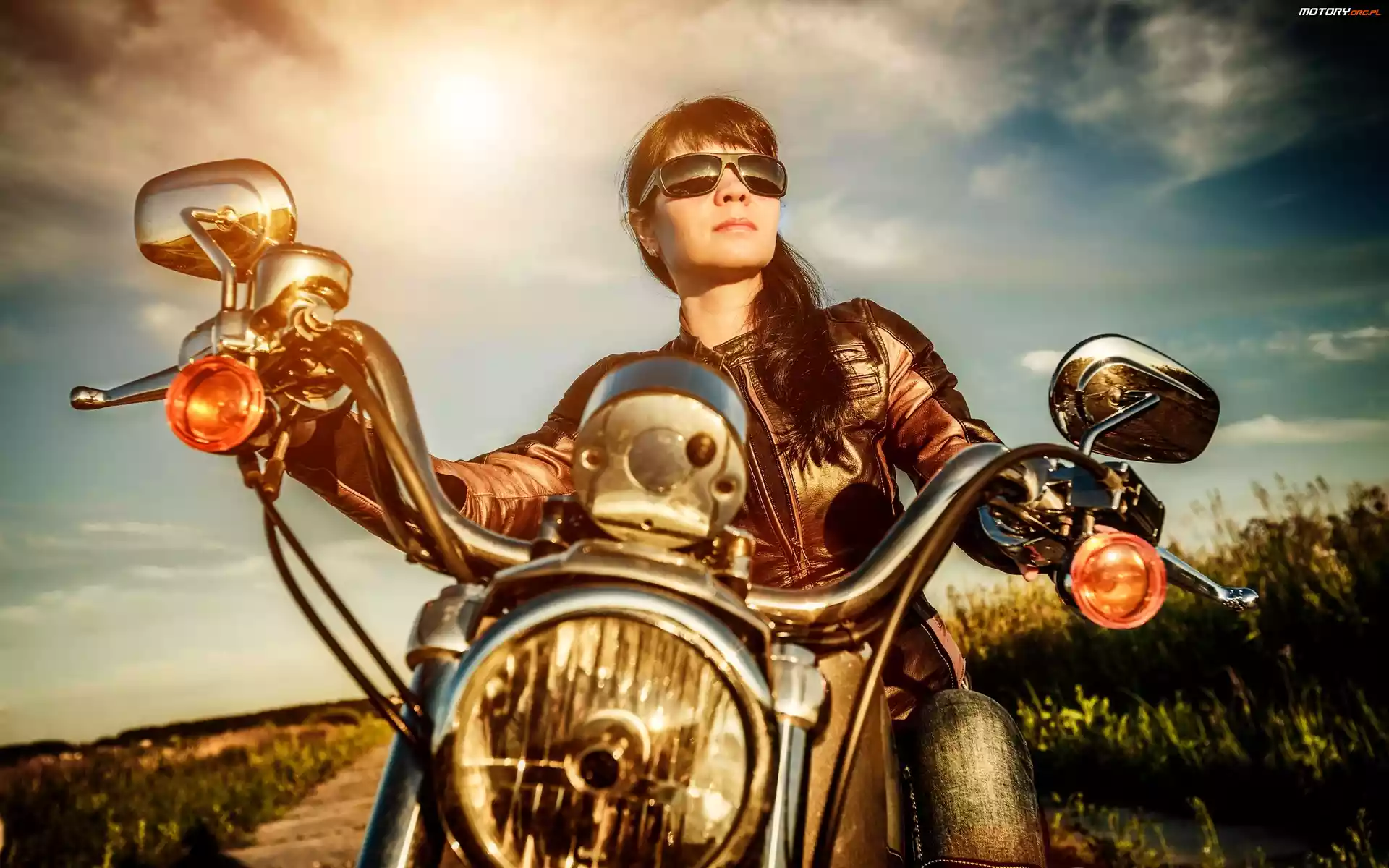 Pola, Droga, Motocykl, Dziewczyna, Retro