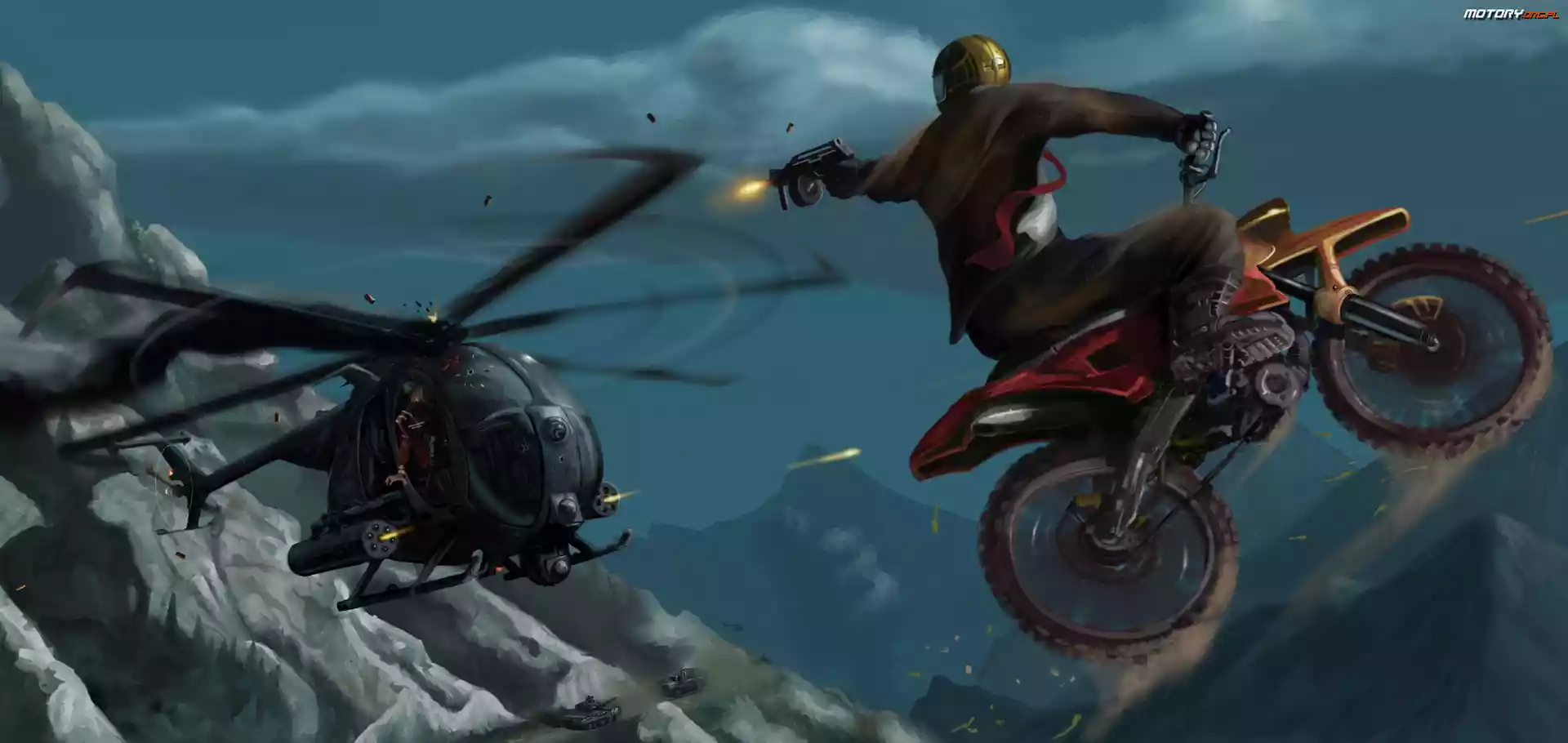 Helikopter, Ostrzał, Wojownicy, Motocykl